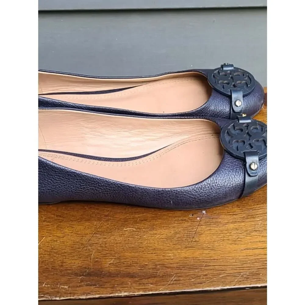 Tory Burch Navy Leather Mini Miller Flats size 7M